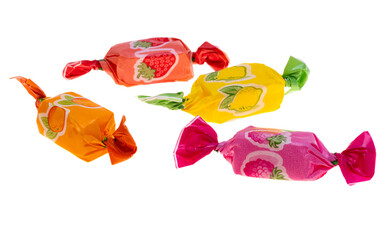 fruit candies in a wrapper isolated