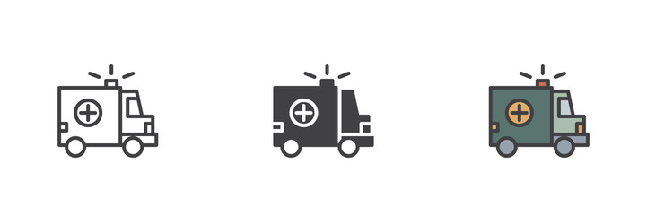 Ambulance truck different style icon set