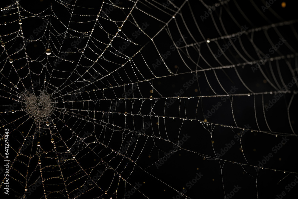 Wall mural bright spider web on a dark black background created with the help of artificial intelligence