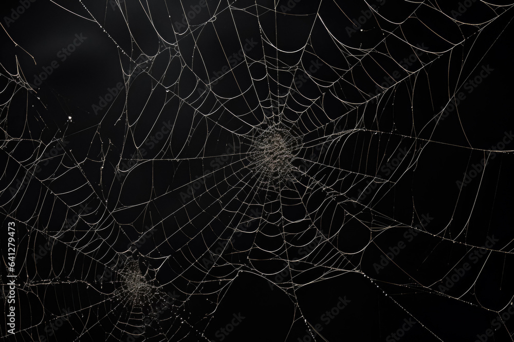 Wall mural bright spider web on a dark black background created with the help of artificial intelligence