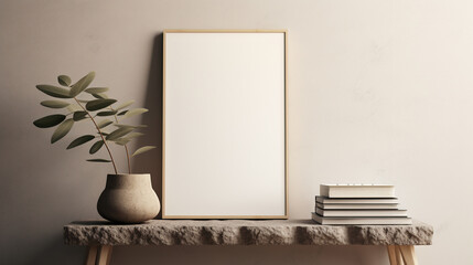 Generative AI, Realistic white poster mock up blank minimalistic background, artwork template, muted neutral colors
