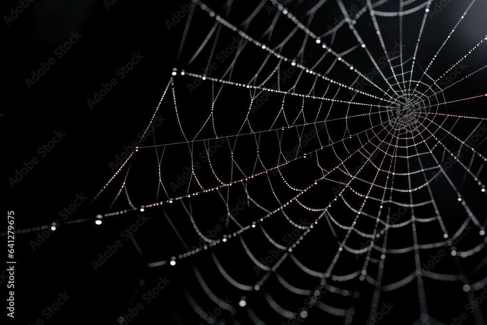 Wall mural bright spider web on a dark black background created with the help of artificial intelligence