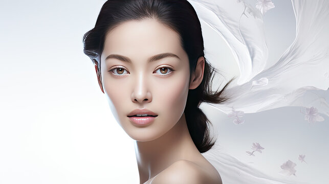 Portrait of a beautiful Asian woman. Skin care concept