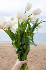 Close-up of bouquete of white tulips