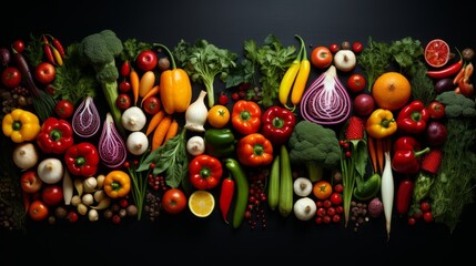 Panorama from many different vegetables. Healthy eating vegan food concept image.