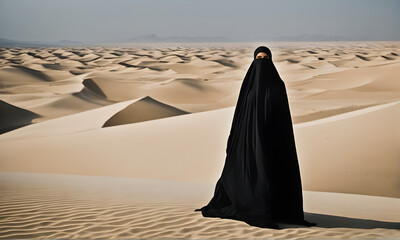 A desert nomad woman wearing a burqa, beautiful woman wearing a burqa
