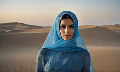 A desert nomad woman wearing a burqa, beautiful woman wearing a burqa