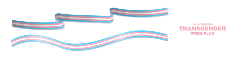 3d Transgender Pride Flag Ribbons. Trans Pride Flag streamer bands with shadows. Trans pride flag colors. Vector Illustration. 
 - obrazy, fototapety, plakaty