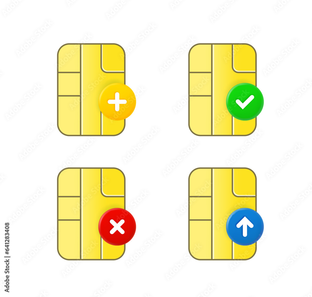 Leinwandbilder sim card icon set with different pictograms. 3d vector icons set