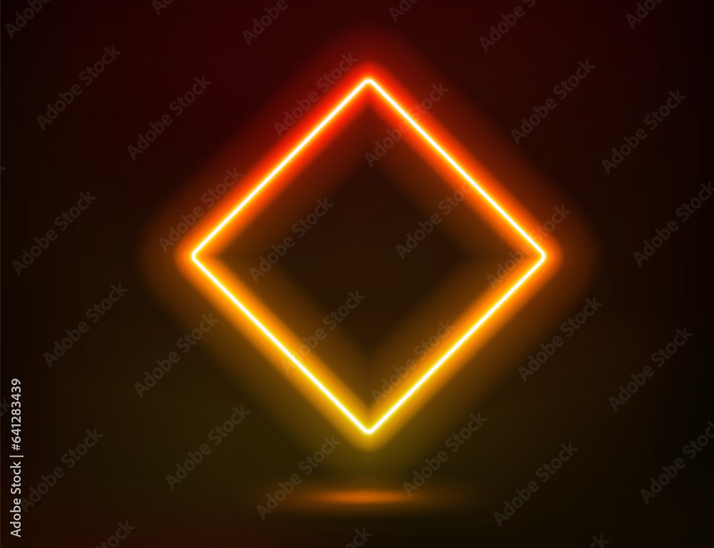 Aufkleber abstract studio with glowing rhombus frame of neon light. 3d vector illustration