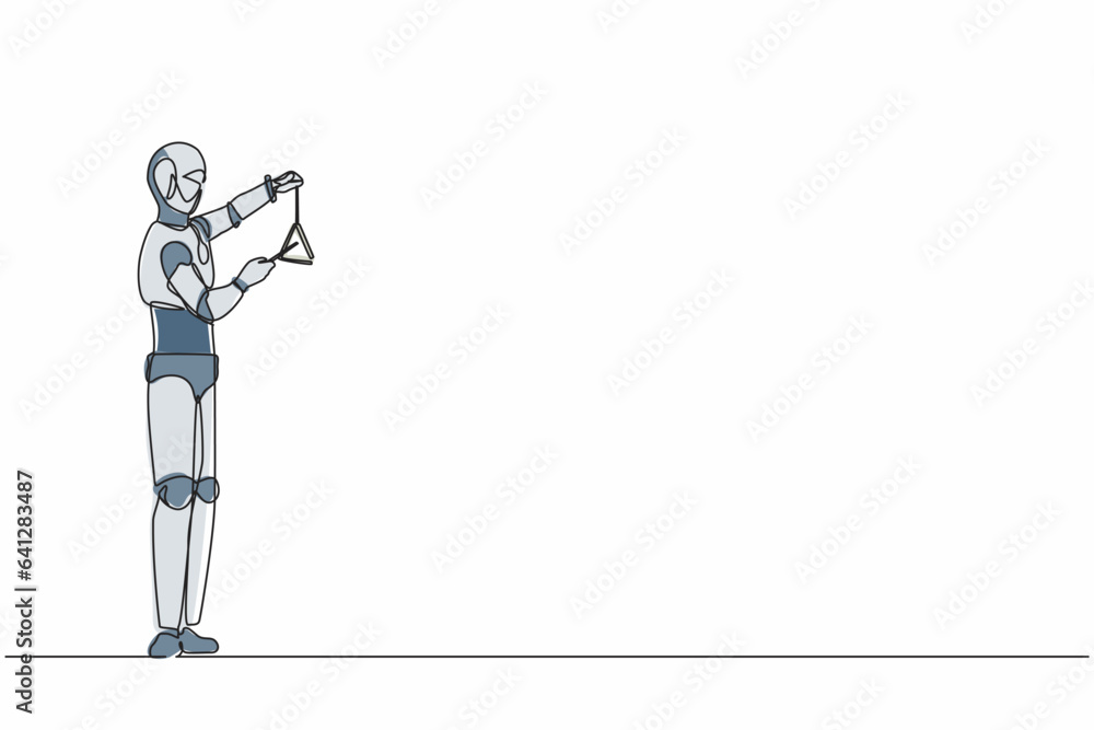 Aufkleber continuous one line drawing robot musician playing musical triangle on stage. classical music orches