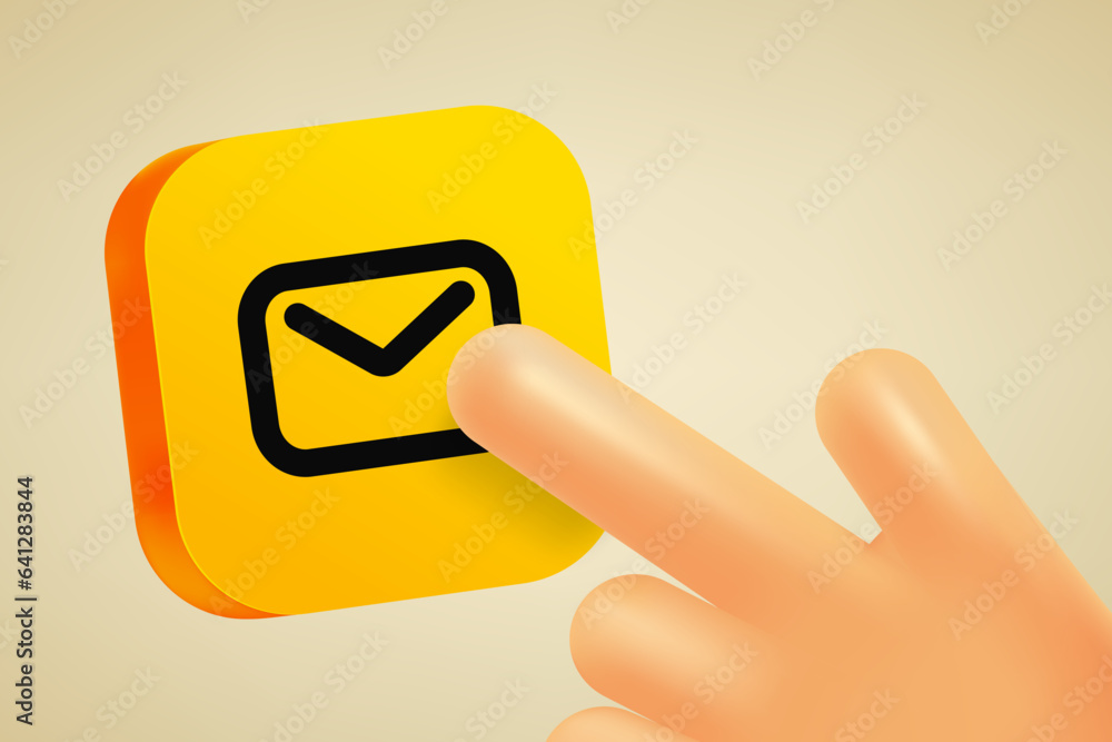 Poster hand pressing button with mail sign. sharing concept. 3d vector illustration