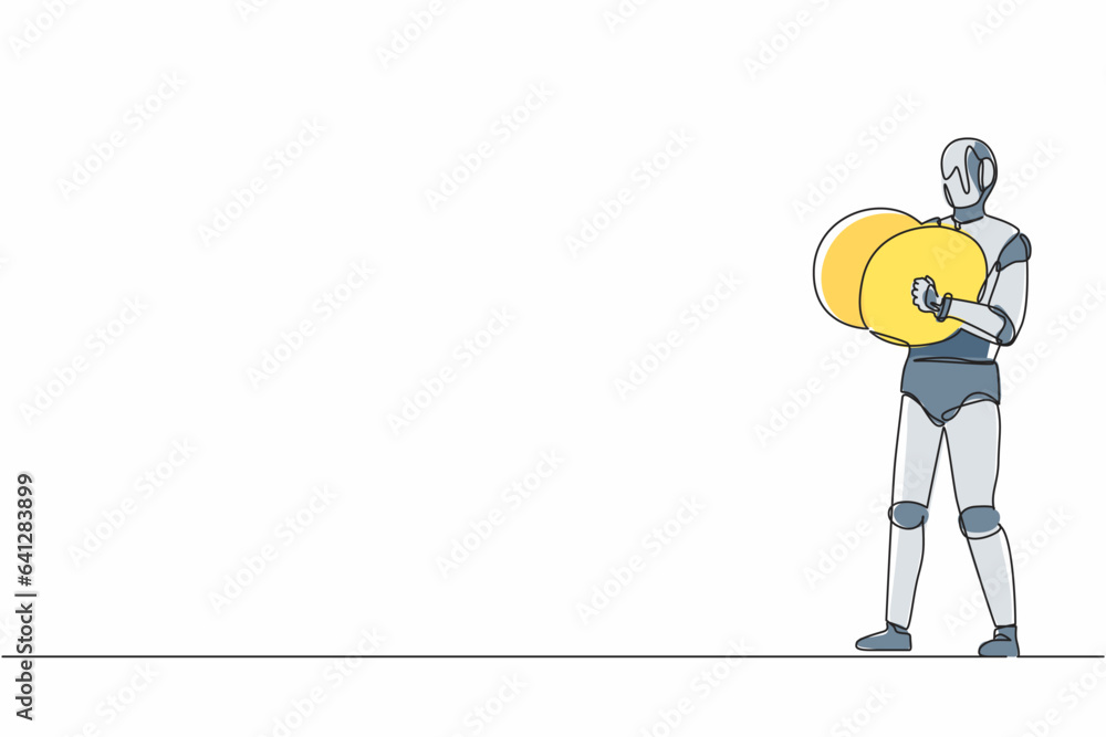 Aufkleber single one line drawing robot musician playing cymbals percussion musical instrument. future technol