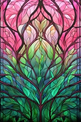 Stained glass pink and green r palette. plant pattern. 3d illustration