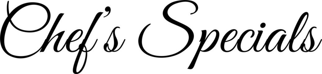 Digital png of chef's specials text in black on transparent background