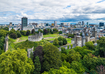 Fototapeta na wymiar Cardiff Castle from a drone, Cardiff, Wales, England, Europe