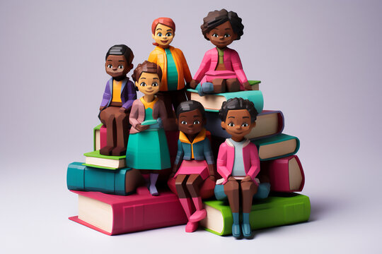 Cartoon of diverse children embracing the joy of learning through books, promoting inclusivity and knowledge in school education 