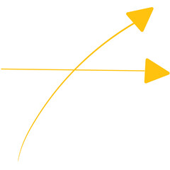 Digital png illustration of two yellow arrows crossing paths on transparent background