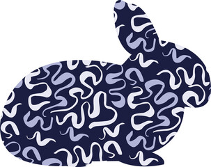 Fototapeta premium Digital png illustration of blue rabbit silhouette with swirled patterns on transparent background