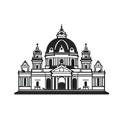 Italian Palace Icon Isolated, Ancient Church Silhouette, Italian Castle, Historical Architecture Minimal Design