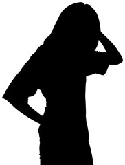 Digital png silhouette image of woman touching her head on transparent background