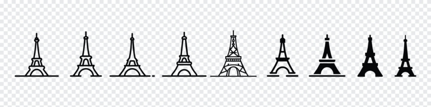 Eiffel tower icon vector, Eiffel towers in Paris. Eiffel tower icon, Travel and holiday symbols, Eiffel Tower, Paris. France flat vector illustration. Tower icon isolated on white background.