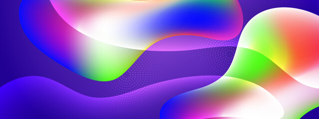 Abstract colorful liquid wavy shapes futuristic banner. Glowing retro waves vector background