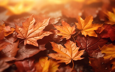 maple leaf in autumn with maple tree under sunlight background
