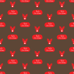 Christmas party with rein deer with brown background seamless repeat pattern