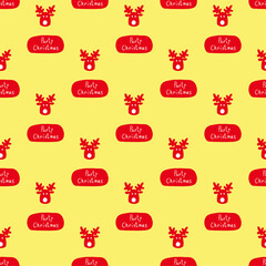 Christmas party with rein deer with yellow background seamless repeat pattern