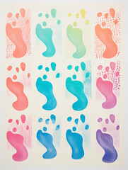 A Risograph Illustration of Layered Footprints in Different Dance Styles
