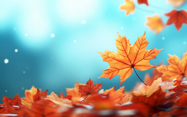 Obraz premium maple leaf in autumn with maple tree under sunlight background