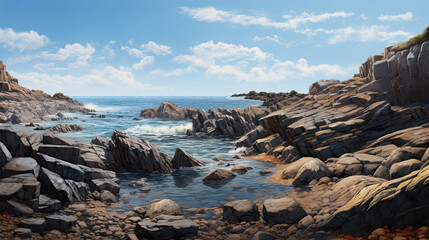 Hyperreal view of a rocky coastal shoreline