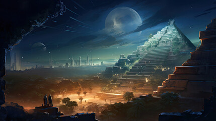 Ancient Mayan astronomers observing celestial events - obrazy, fototapety, plakaty
