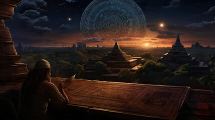 Ancient Mayan astronomers observing celestial events