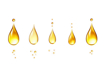 Oil drops. Serum droplet. Skincare gold drops. isolated on white/ transparent background