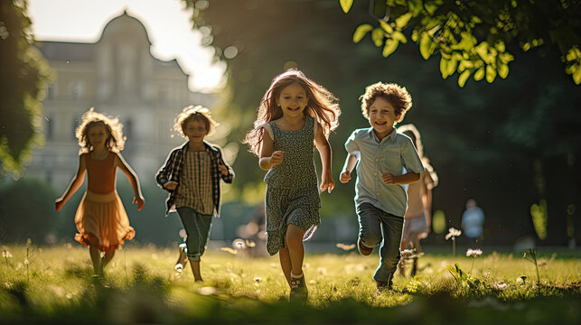 Joyful children playing in a sunlit park