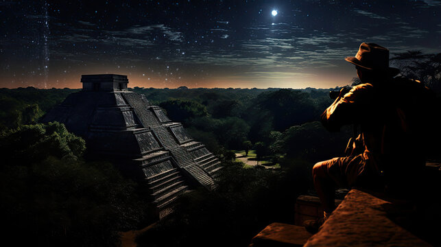 Ancient Mayan astronomers observing celestial events
