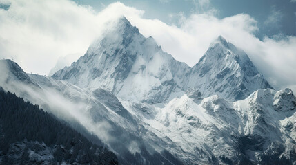 Majestic mountain peaks covered in a blanket of snow