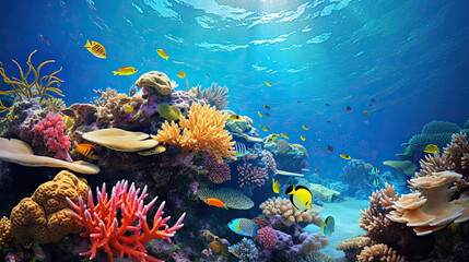 Fototapeta na wymiar Vibrant coral reef teeming with colorful marine life