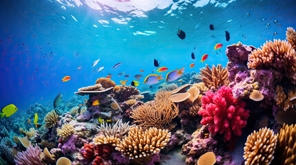 Vibrant coral reef teeming with colorful marine life