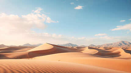 Fototapeta na wymiar Pristine desert landscape with sand dunes and distant mountains