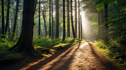 A serene path leading through a sunlit forest