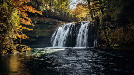 Fototapeta na wymiar Majestic waterfall surrounded by vibrant autumn foliage