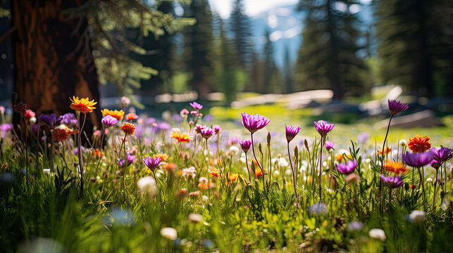 Tranquil meadow filled with wildflowers of every color