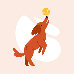 Vector illustration of a dog fetching a ball