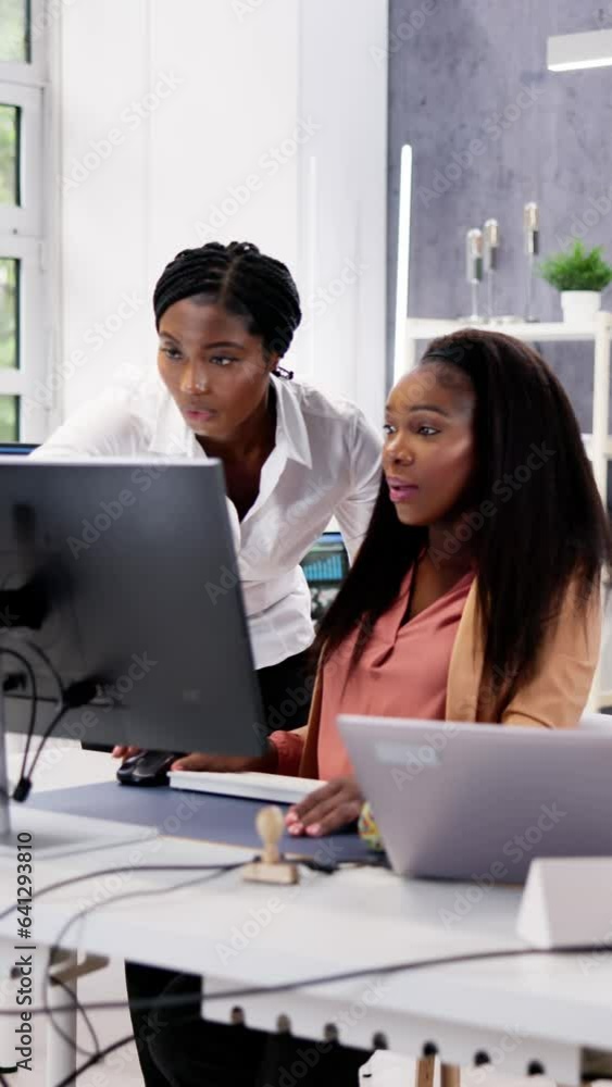 Poster african financial data analysts using dashboard on screens