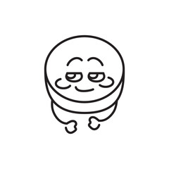 Funny cute happy hockey puck black line icon.