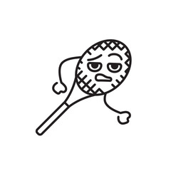 Funny cute happy tennis racket black line icon.