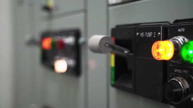 Pan-In Shot of Circuit Breaker Panel in Electrical Substation